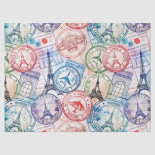 Vintage World Travel Stamp Pattern (2) Tissue Paper