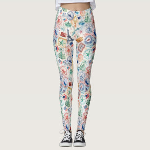 Vintage World Travel Stamp Pattern (3) Leggings