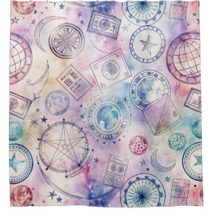 Vintage World Travel Stamp Pattern (4) Shower Curtain