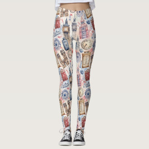 Vintage World Travel Stamp Pattern (5) Leggings