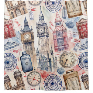 Vintage World Travel Stamp Pattern (5) Shower Curtain