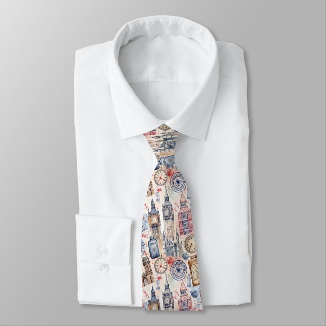 Vintage World Travel Stamp Pattern (5) Tie (Tied)