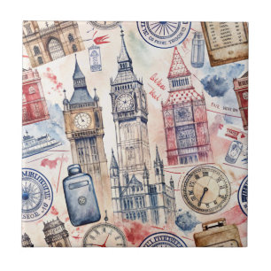 Vintage World Travel Stamp Pattern (5) Tile