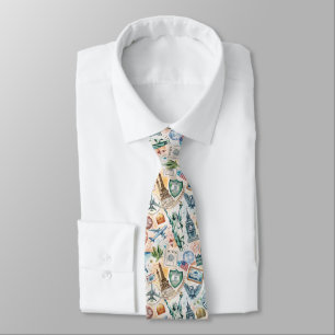 Vintage World Travel Stamp Pattern (6) Tie