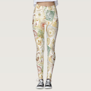 Vintage World Travel Stamp Pattern (7) Leggings