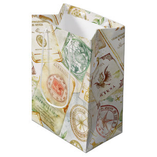 Vintage World Travel Stamp Pattern (7) Medium Gift Bag