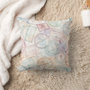 Vintage World Travel Stamp Pattern (8) Cushion