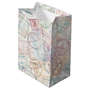 Vintage World Travel Stamp Pattern (8) Medium Gift Bag