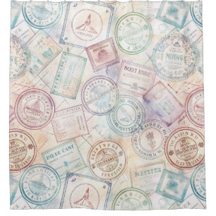 Vintage World Travel Stamp Pattern (8) Shower Curtain