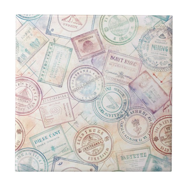 Vintage World Travel Stamp Pattern (8) Tile (Front)