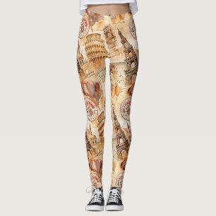 Vintage World Travel Stamp Pattern (9) Leggings