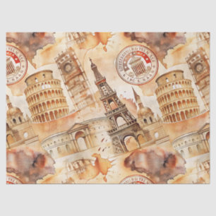 Vintage World Travel Stamp Pattern (9) Tissue Paper