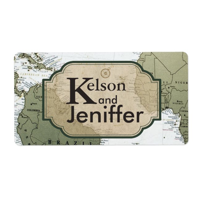 Vintage world travel themed wedding labels (Front)