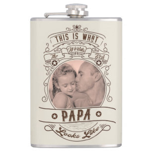Vintage World's Best Papa Quote Photo Hip Flask