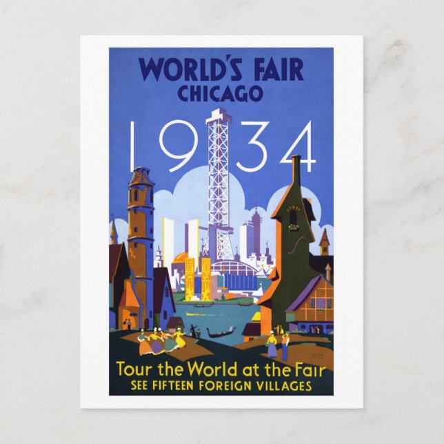 Vintage Worlds Fair Chicago 1934 Postcard (Front)