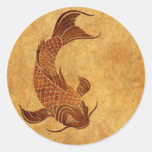 Vintage Worn Koi Fish Design Classic Round Sticker