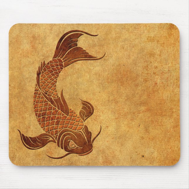 Vintage Worn Koi Fish Design Mouse Mat (Front)