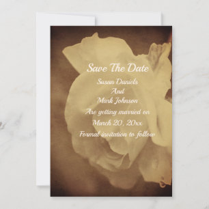 Vintage Worn Sepia Rose Floral Wedding Save The Date