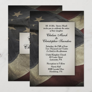 Vintage Worn USA Flag Wedding Invitation