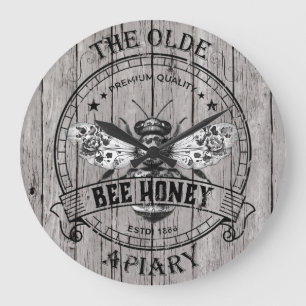 Vintage Worn Wood Bee Wall Clock