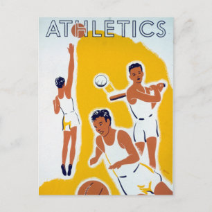 Vintage WPA Athletics Basketball Baseball Postcard