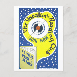 Vintage WPA Library Poster for Vacation Reading Postcard