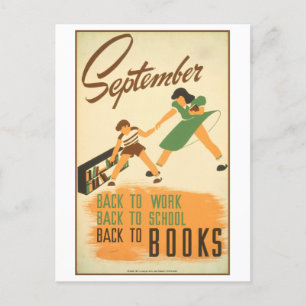 Vintage WPA Library Poster September Reading Postcard