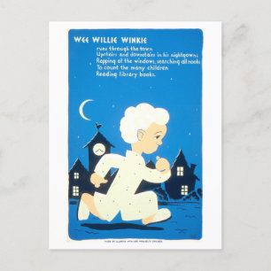 Vintage WPA Library Poster with Wee Willie Winkie Postcard