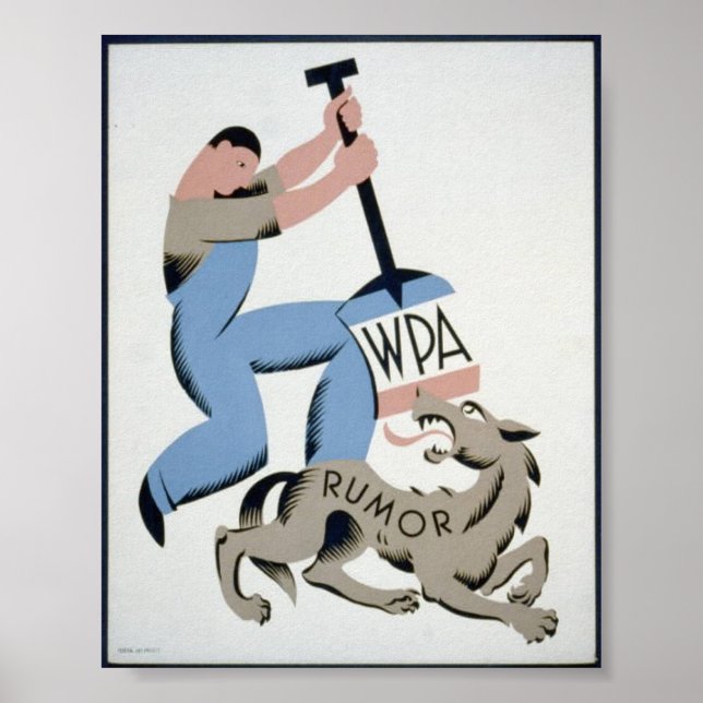 Vintage WPA Man & Wolf Rumour Poster (Front)