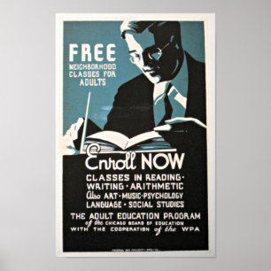 Vintage WPA Neighbourhood Classes Reading, Poster