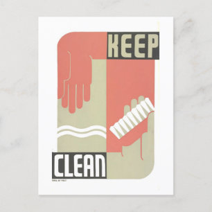 Vintage WPA Poster: "Keep Clean" Hygiene Postcard