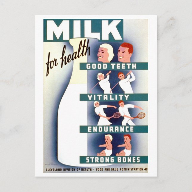 Vintage WPA Poster Milk for Health Postcard (Front)