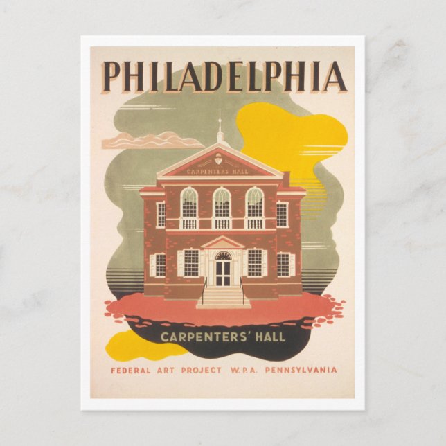 Vintage WPA Poster Philadelphia Carpenters' Hall Postcard (Front)