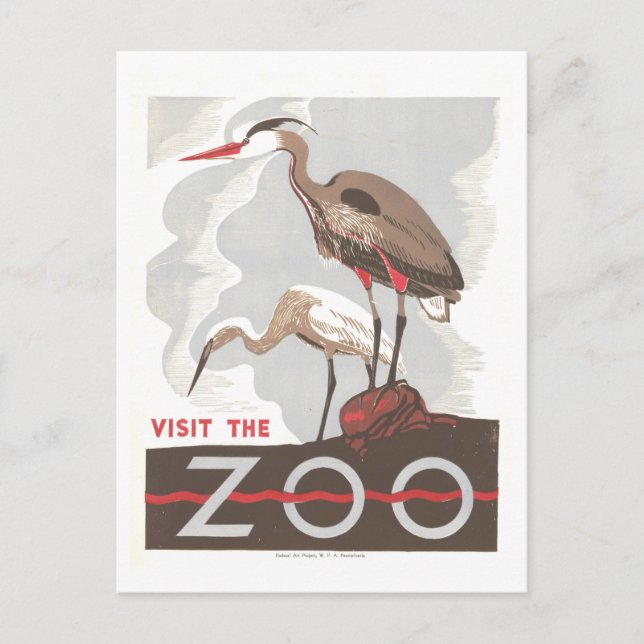 Vintage WPA Poster: "Visit the Zoo" Postcard (Front)