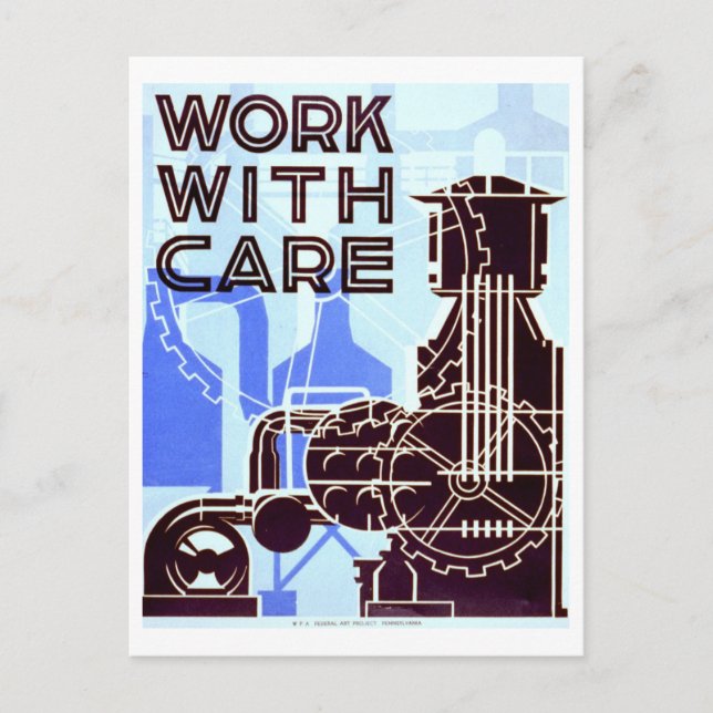 Vintage WPA "Work with Care" Poster Postcard (Front)