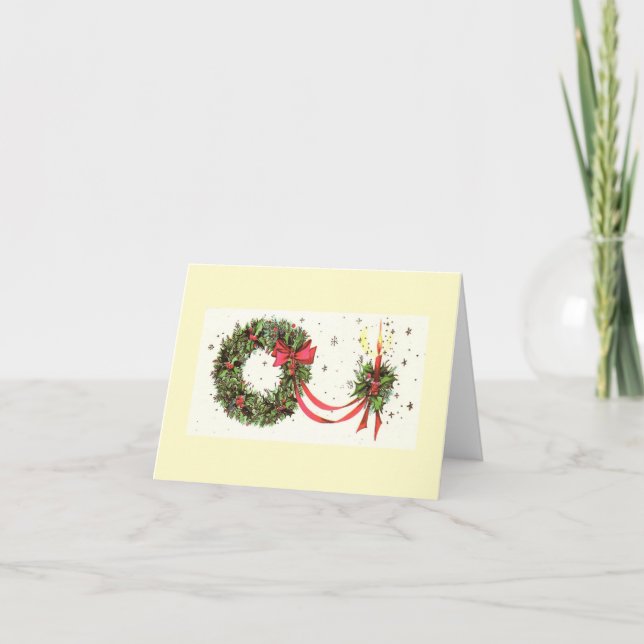 Vintage Wreath And Candle Christmas Card (Front)