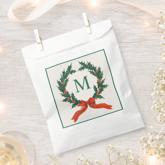 Vintage Wreath and Initial Christmas Favour Bag (Clipped)