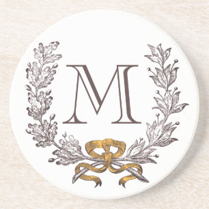 Vintage Wreath Personalised Monogram Initial Coaster