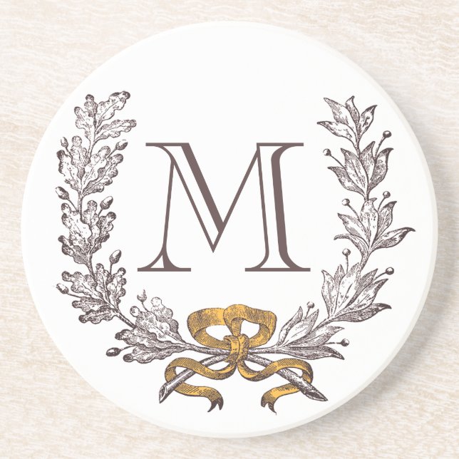 Vintage Wreath Personalised Monogram Initial Coaster (Front)