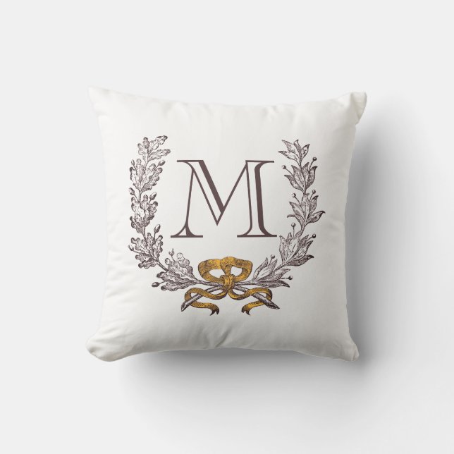 Vintage Wreath Personalised Monogram Initial Cushion (Front)