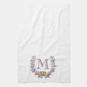 Vintage Wreath Personalised Monogram Initial Tea Tea Towel