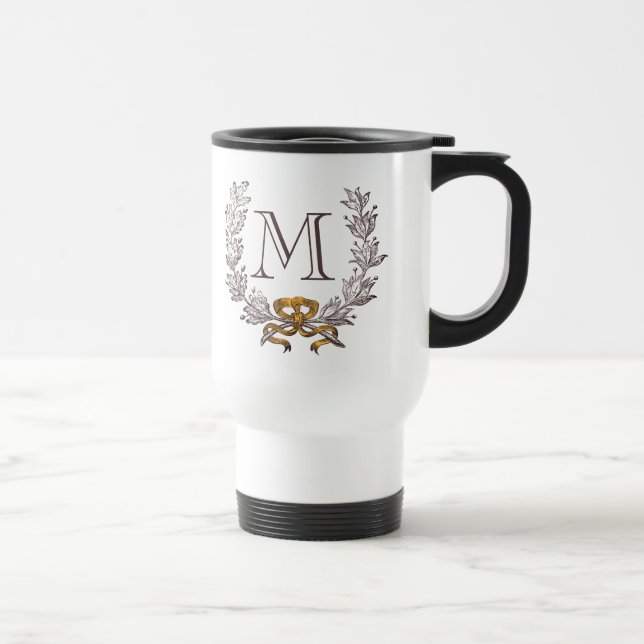 Vintage Wreath Personalised Monogram Initial Travel Mug (Right)