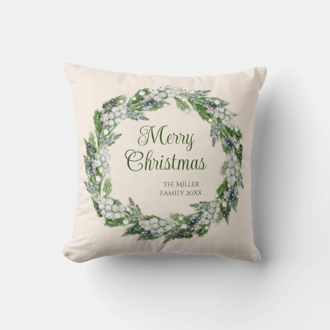 Vintage Wreath Script Christmas Cushion (Front)