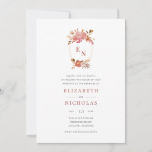 Vintage Wreath Watercolor Floral Wedding Invitation