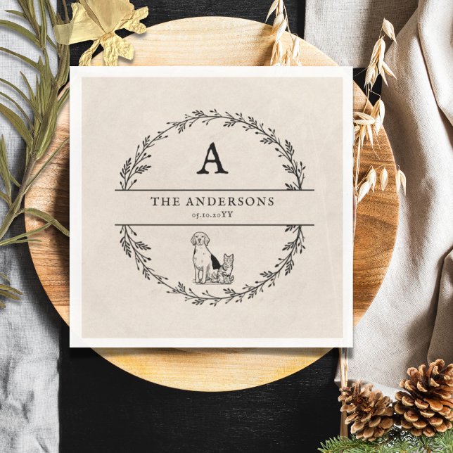 Vintage Wreath Wedding Personalised Monogram  Napkin (Creator Uploaded)