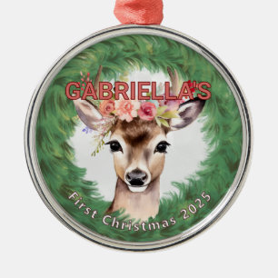 Vintage Wreath with Deer Floral Metal Tree Decoration