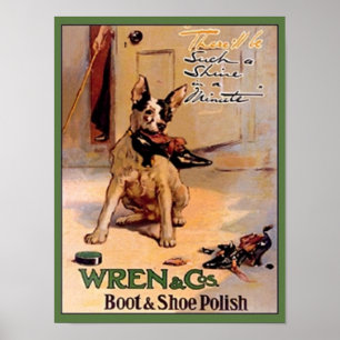 Vintage Wren & Co. Boot & Shoe Polish Ad Dog with Poster