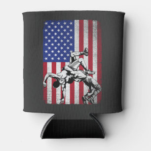  Vintage Wrestling Fans American Flag Wrestle  Can Cooler