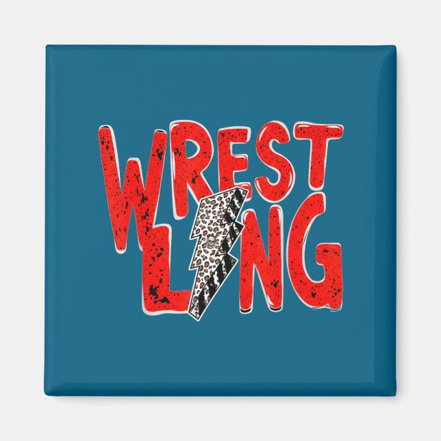 Vintage wrestling mum dad leopard lightning  magnet (Front)