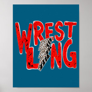 Vintage wrestling mum dad leopard lightning  poster
